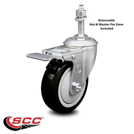 Service Caster 4 Inch Black Polyurethane Swivel 3/8 Inch Stem Caster Set with Total Lock Brake SCC-TSTTL20S414-PPUB-BLK-381615-4